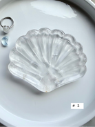Clear Quartz shell bowl, individual piece #2, showing natural crystal patterns and polished scallop carving.
