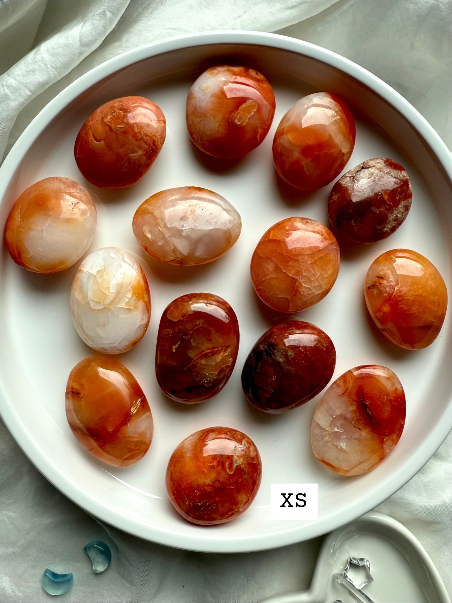 Extra small Carnelian worry stones in orange + white banded patterns — grounding crystals for calm + focus