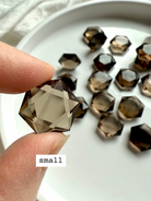 Faceted Smoky Quartz hexagon crystal size small, with deep smoky brown color and precision-cut edges