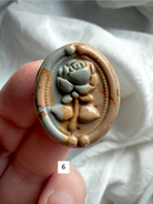 Polychrome Jasper Rose carving #6 with muted moss green, warm brown, and cream accents