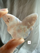 Flower Agate butterfly crystal carving #1 – soft pink blossom agate butterfly stone