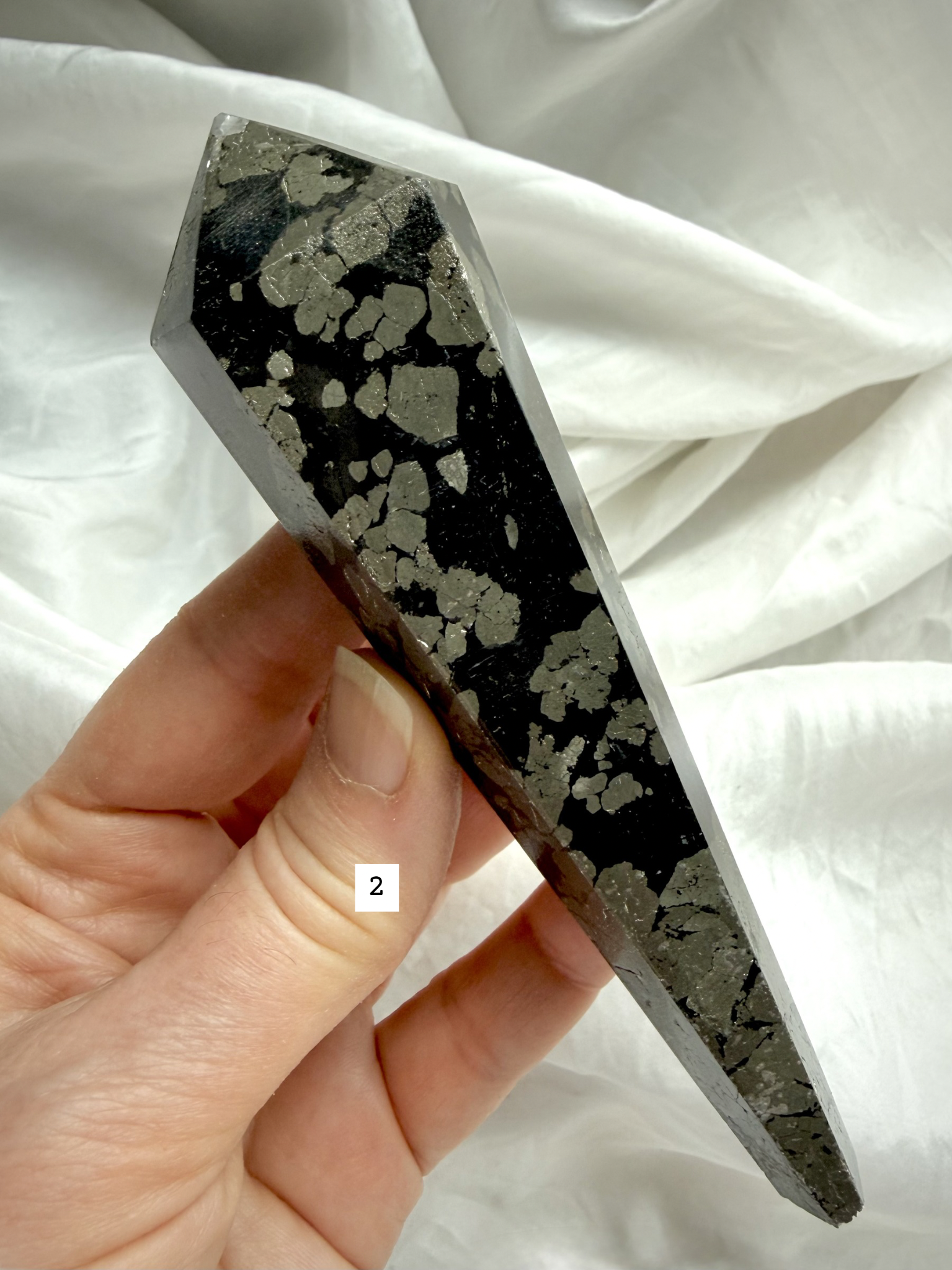 pyrite wand in black matrix polished crystal point option 2 abundance crystal