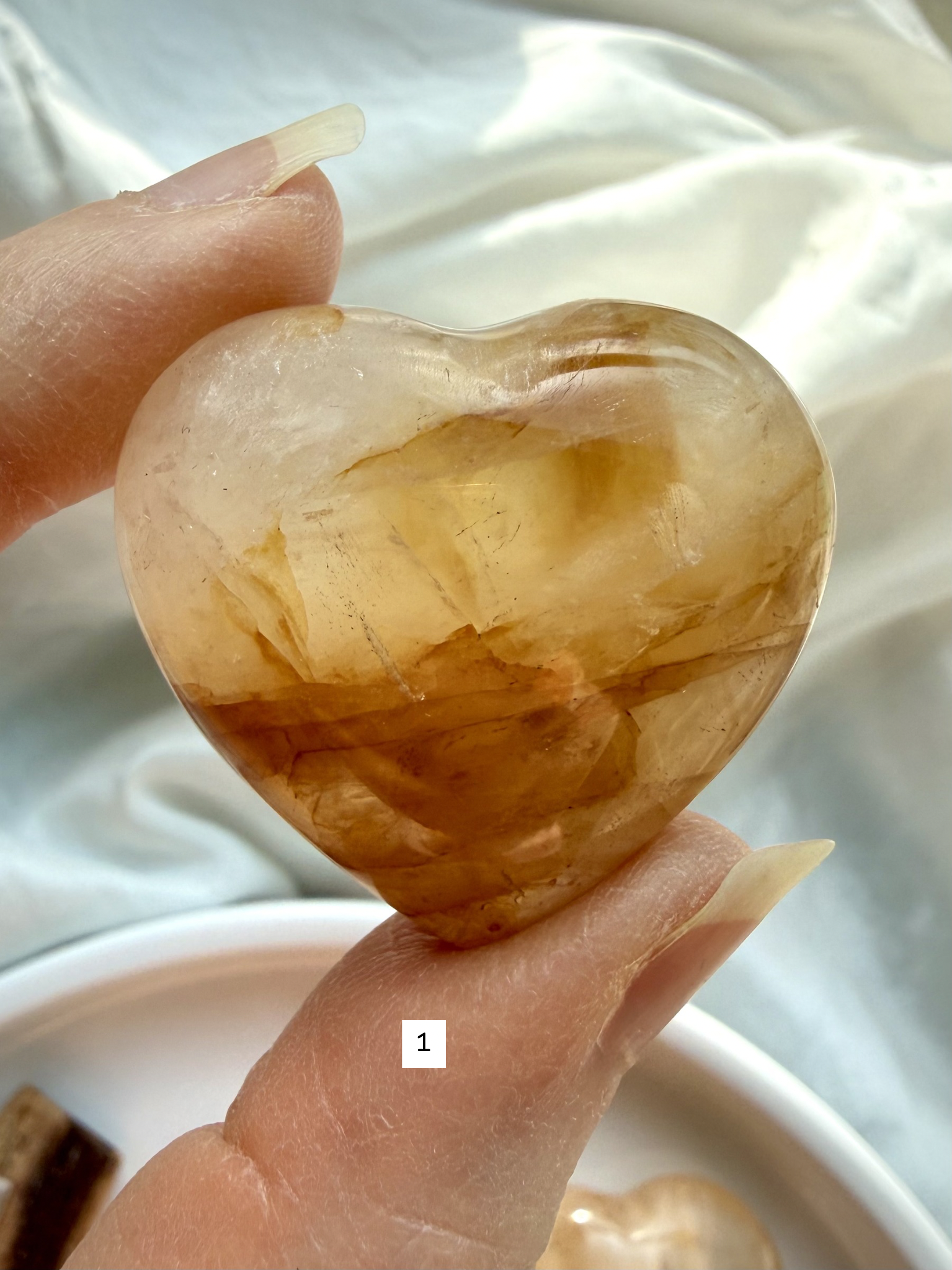 golden healer quartz heart number 1 with rich amber banding and translucent upper clarity