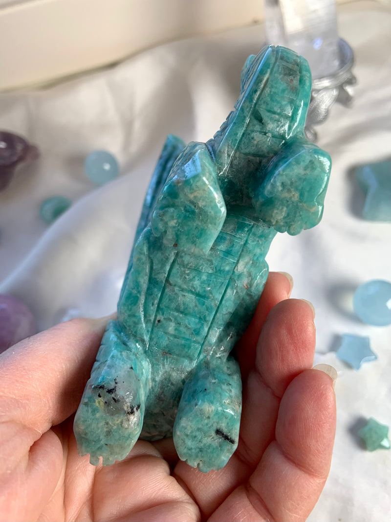 Winged Amazonite Dragon Carving