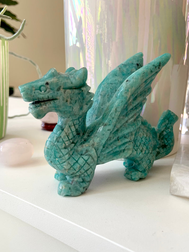 Winged Amazonite Dragon Carving