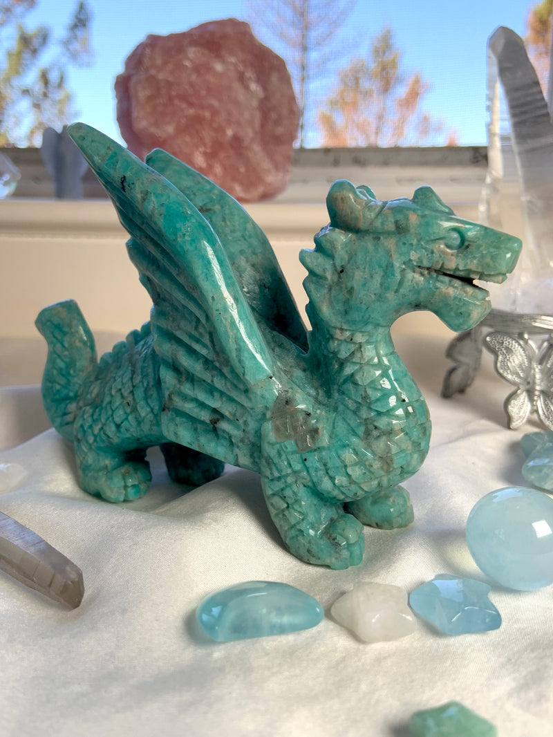 Winged Amazonite Dragon Carving