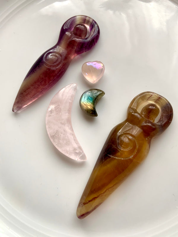 Fluorite Spiral Goddess Carvings