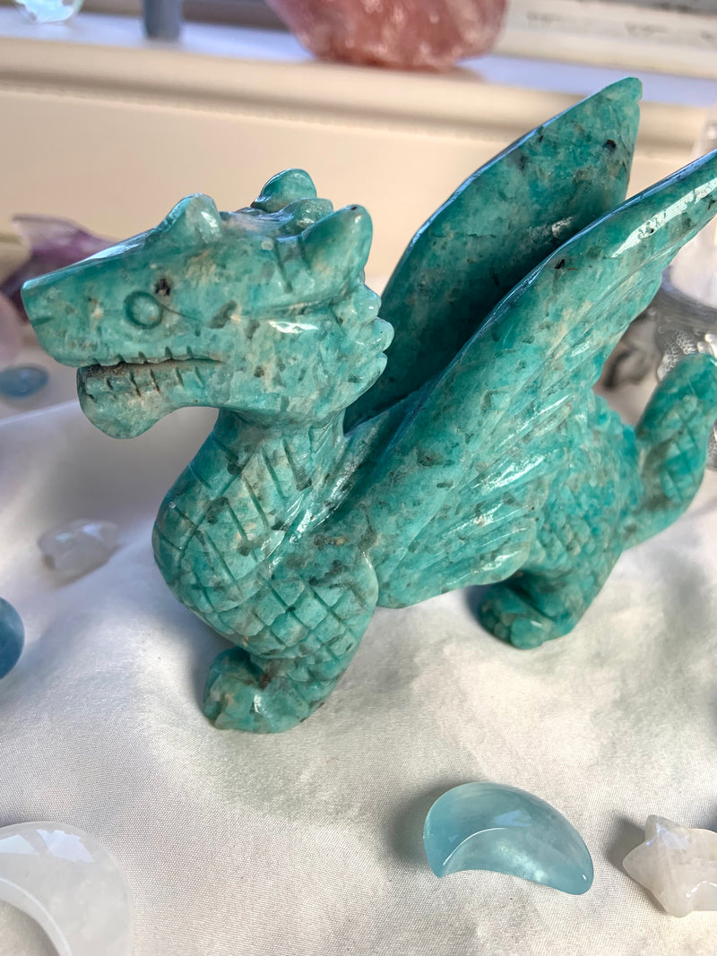 Winged Amazonite Dragon Carving