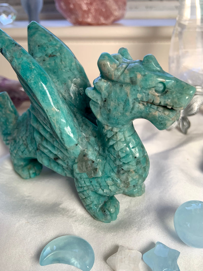 Winged Amazonite Dragon Carving