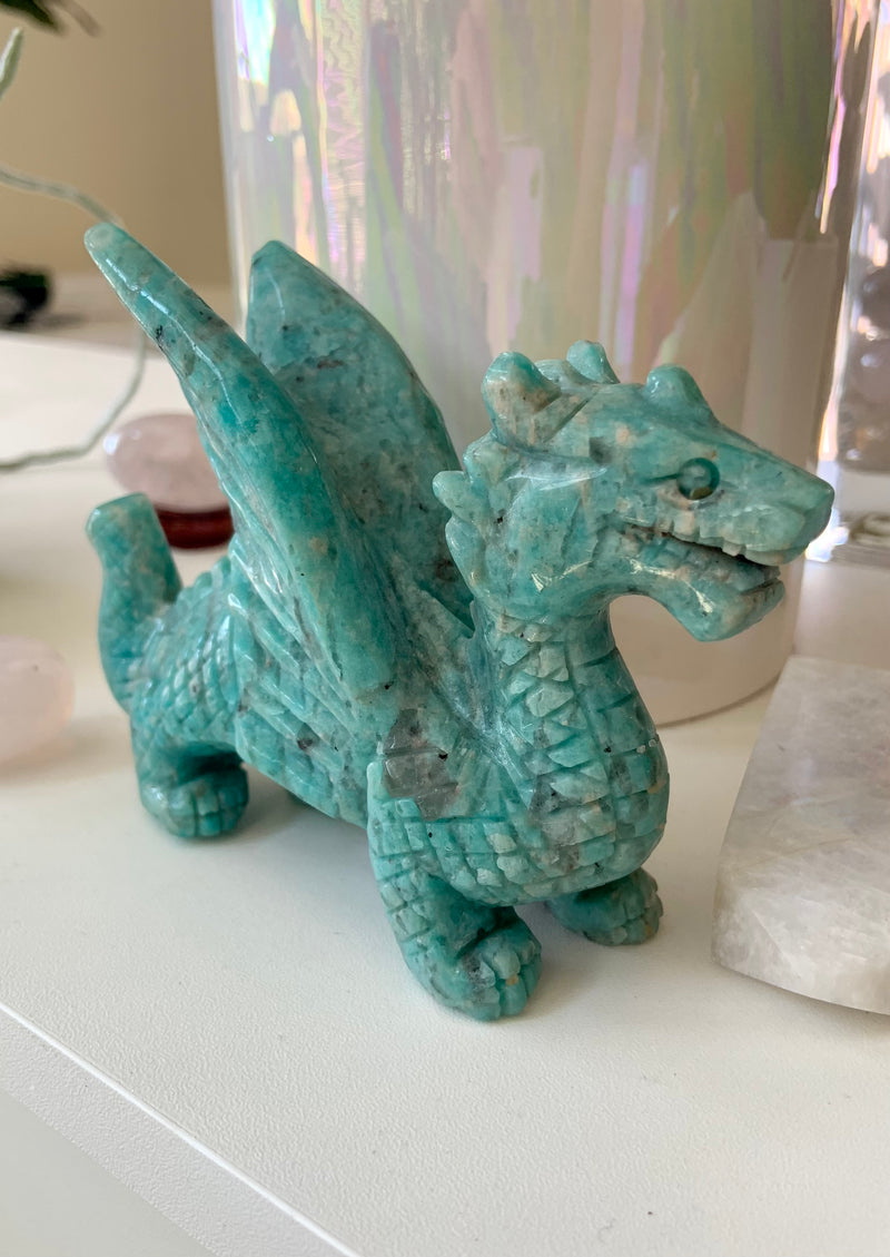 Winged Amazonite Dragon Carving