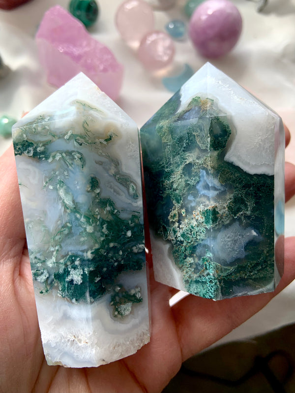 Moss Agate + Quartz Druzy Cupcake Towers