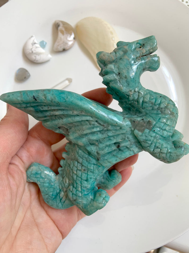 Winged Amazonite Dragon Carving