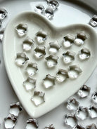 Clear Quartz stars arranged in a heart-shaped crystal dish, tiny transparent gemstones for crystal grids, cleansing rituals and altar displays