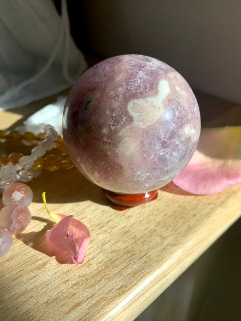 Amethyst x Flower Agate Sphere