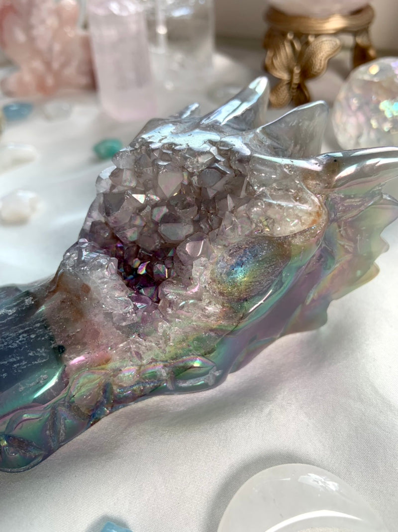 Large Aura Agate Geode Crystal Dragon