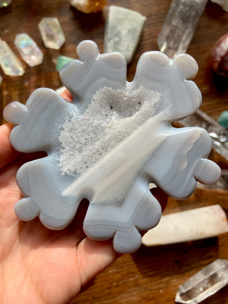 Blue Druzy Agate Snowflake Carving