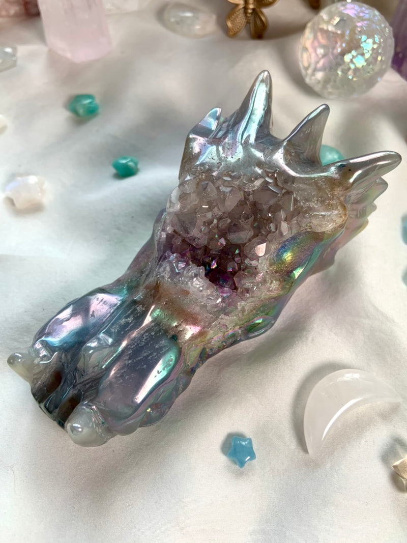 Large Aura Agate Geode Crystal Dragon