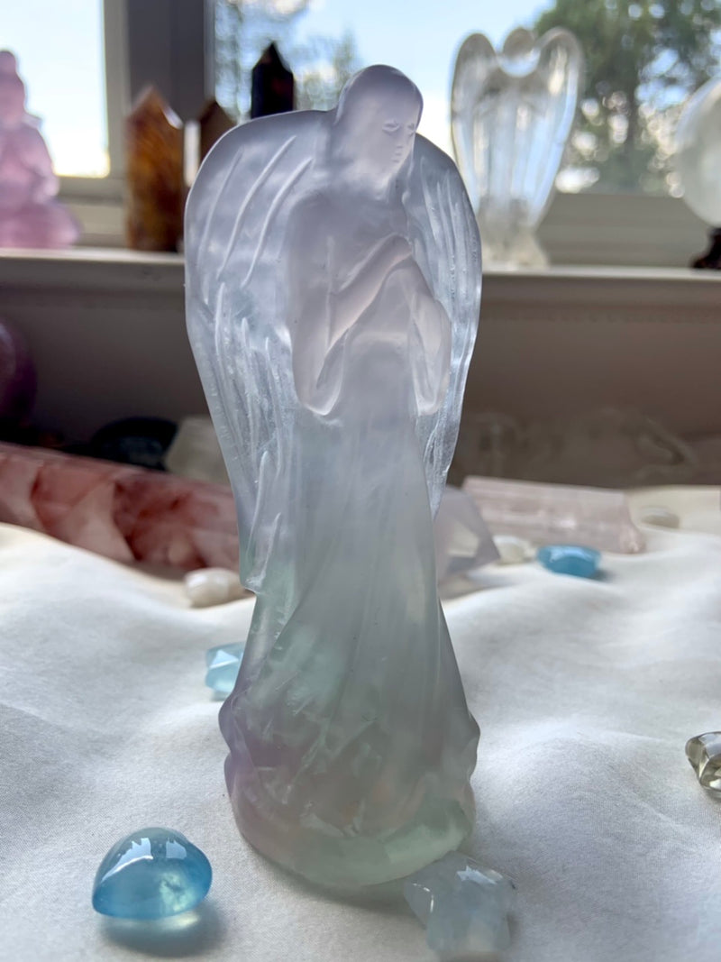 Yttrium Fluorite Angel Carving with Scolecite Inclusions