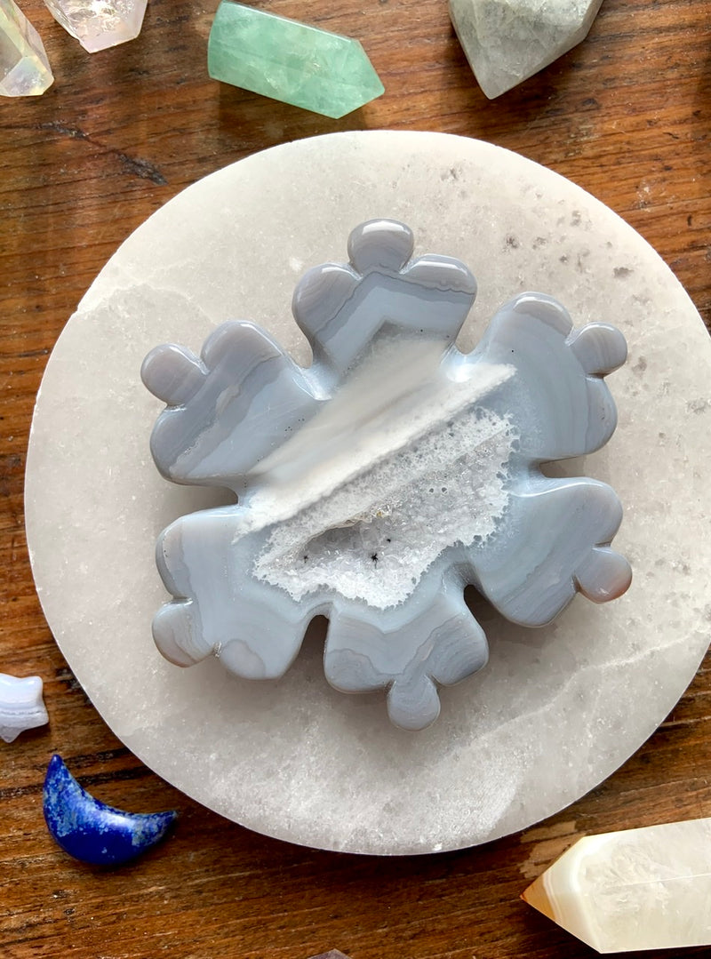 Blue Druzy Agate Snowflake Carving