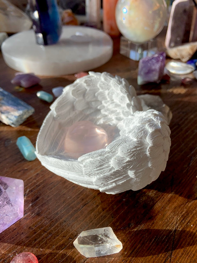 SELENITE ANGEL WING BOWL, Selenite Wing Bowl, Selenite Heart Bowl, Crystal Offering Bowl