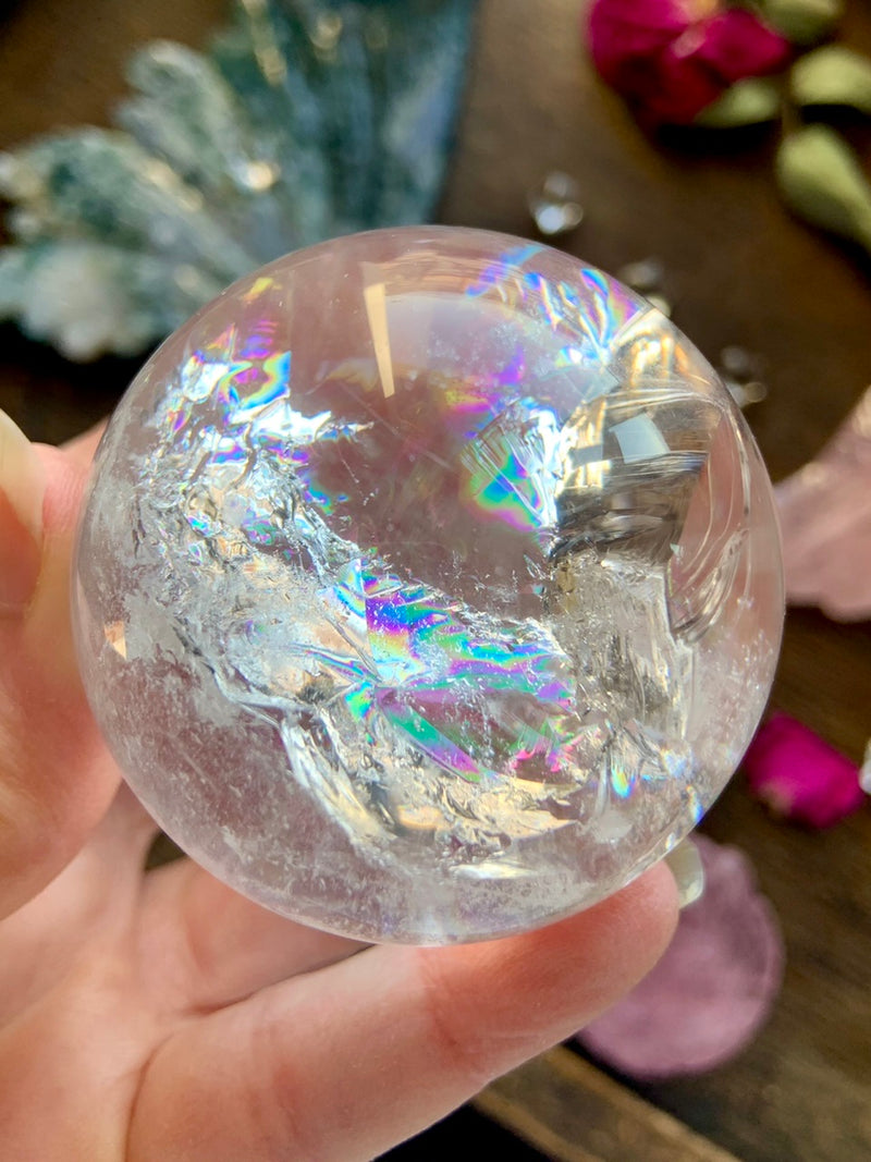 Clear Quartz Sphere Filled with Rainbows