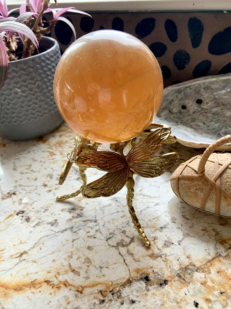 Beautiful Gold Metal Dragonfly Sphere Stand