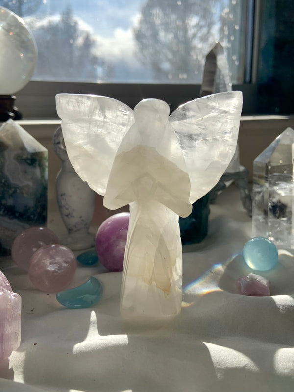 White Quartz Angel Carving from India