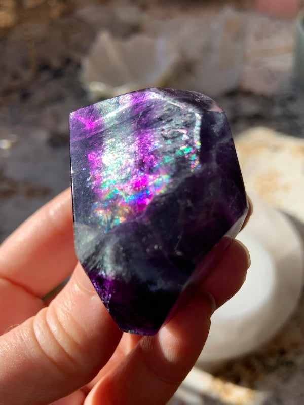 Deep Purple Rainbow Fluorite Gem