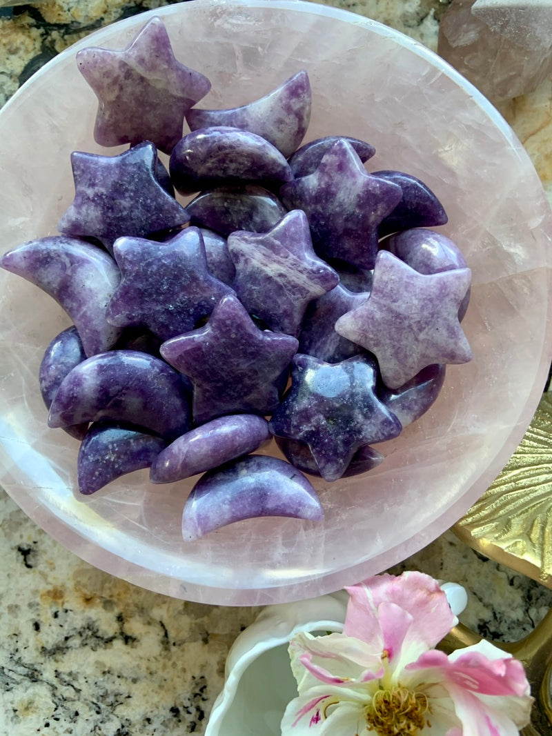 Lepidolite Moon and Stars