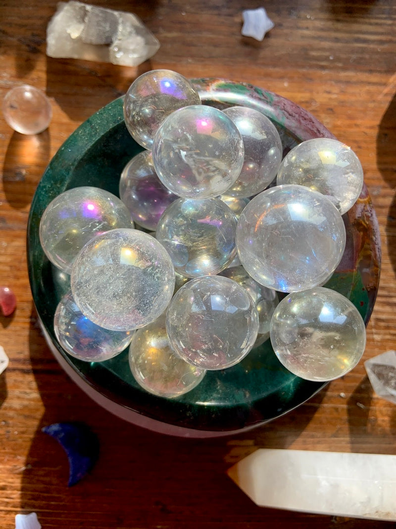 Mini Angel Aura Quartz Sphere, Angelic Crystals by Wild Mountain Crystals in Mt Shasta