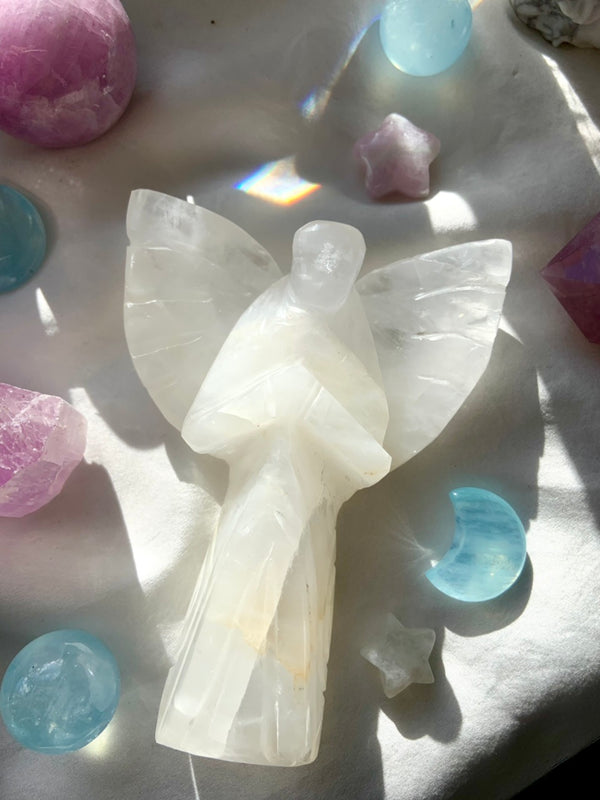 White Quartz Angel Carving from India