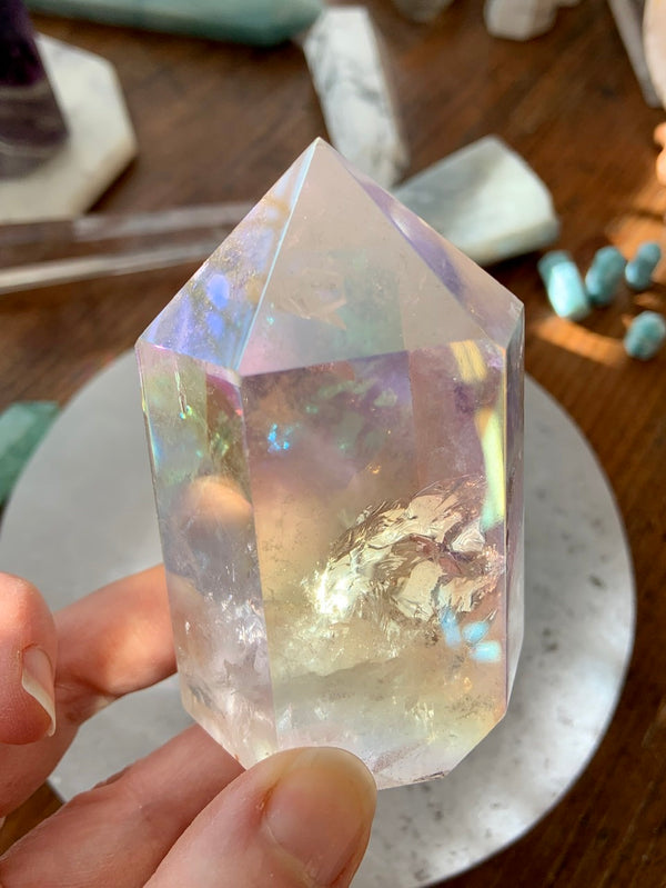 Angel Aura Quartz Crystal Tower with Rainbows