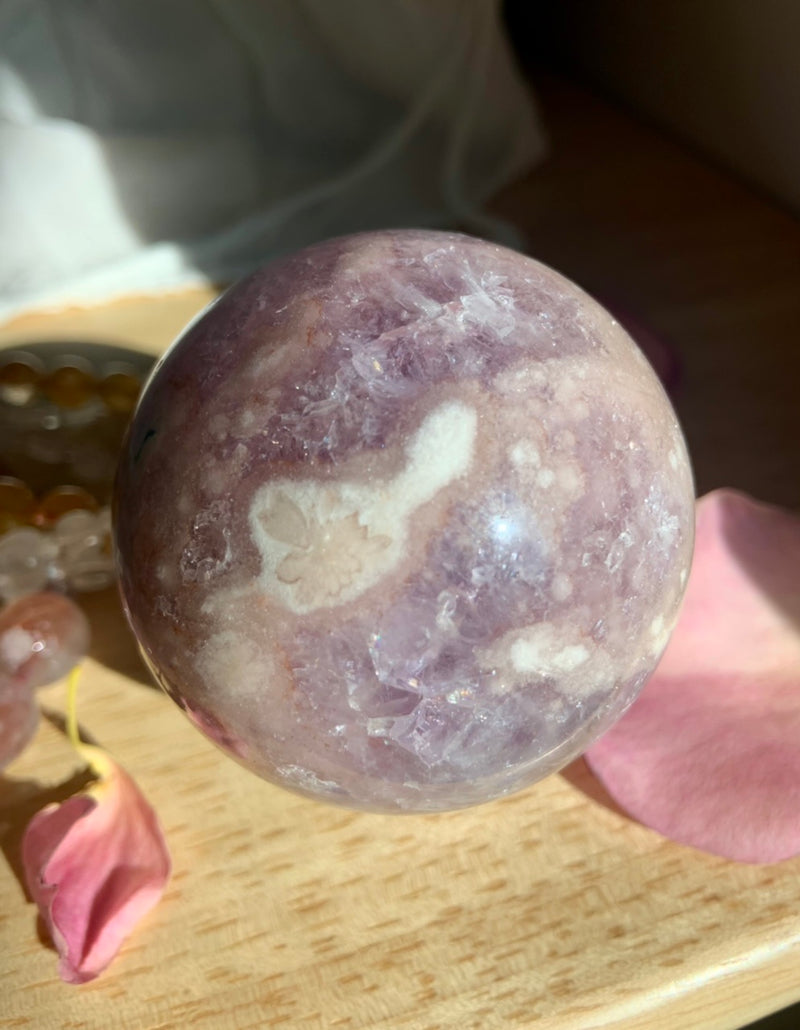 Amethyst x Flower Agate Sphere