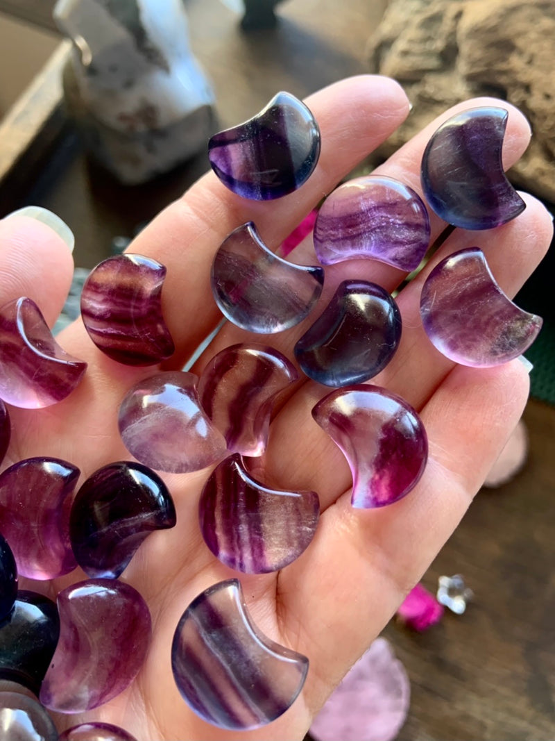 Mini Rainbow Fluorite Moons