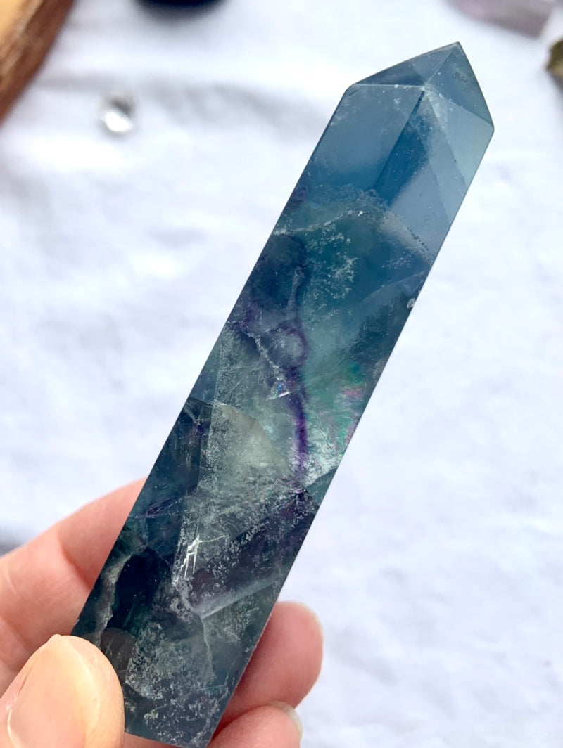 Atlantean Blue FLUORITE TOWER filled with Rainbows