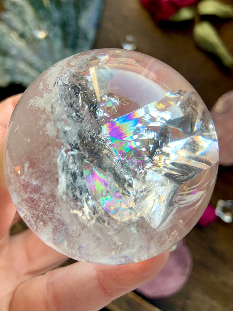 Clear Quartz Sphere Filled with Rainbows