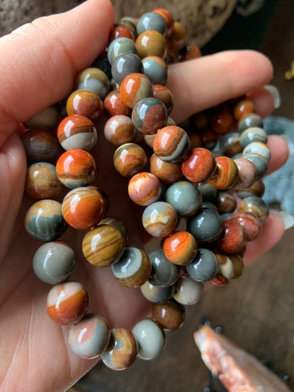 Wear your Polychrome Jasper bracelets to connect with Mama Gaia + embody your higher self.