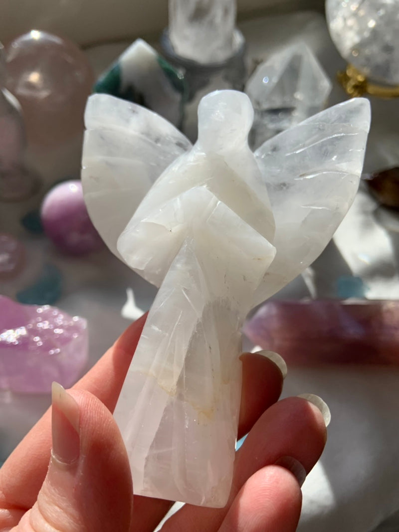 White Quartz Angel Carving from India