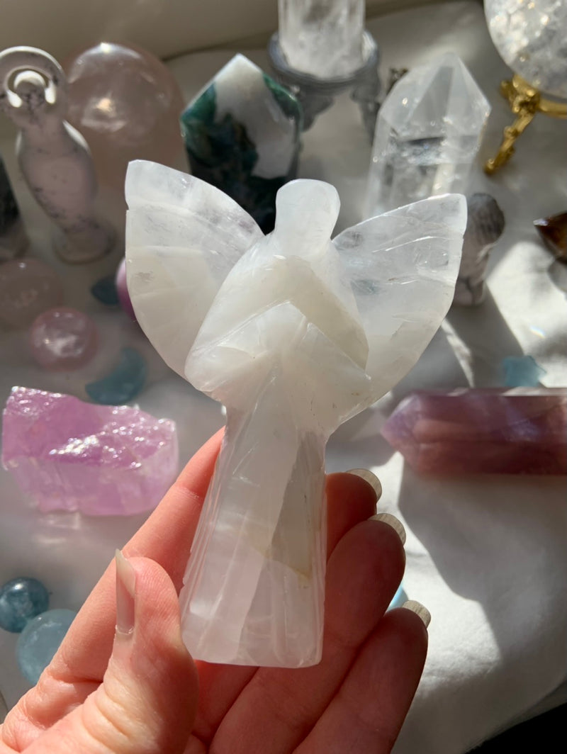 White Quartz Angel Carving from India