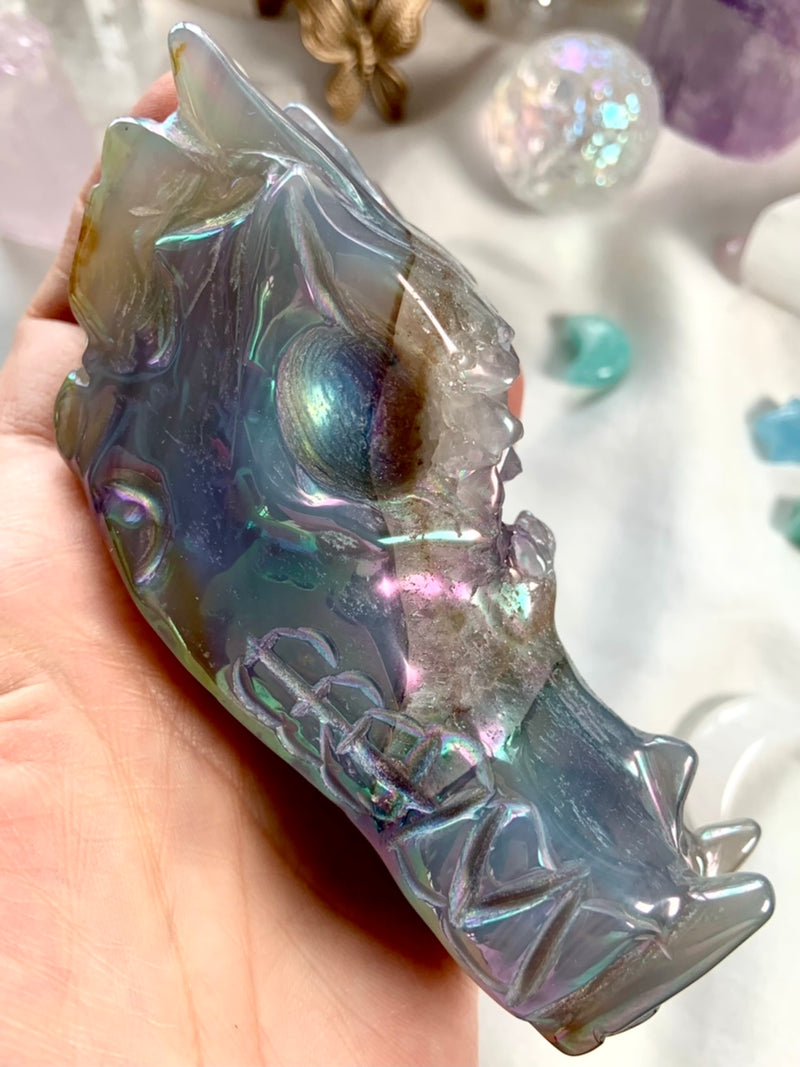 Large Aura Agate Geode Crystal Dragon