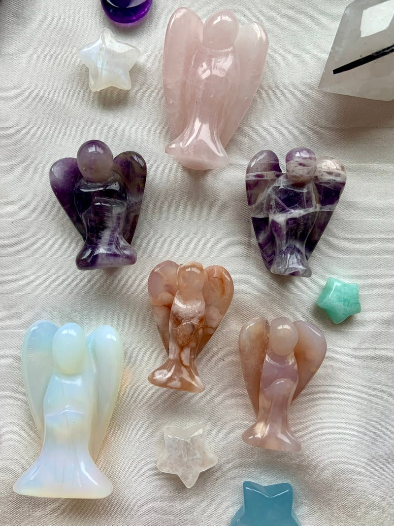 Miniature Crystal Angel Carvings - Choose Flower Agate or Dream Amethyst