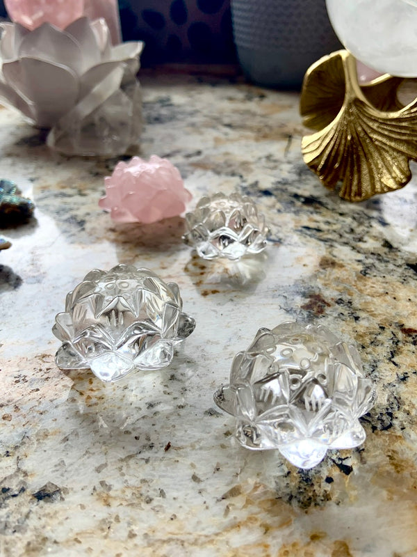 Clear Quartz Crystal Lotus Flower Carving