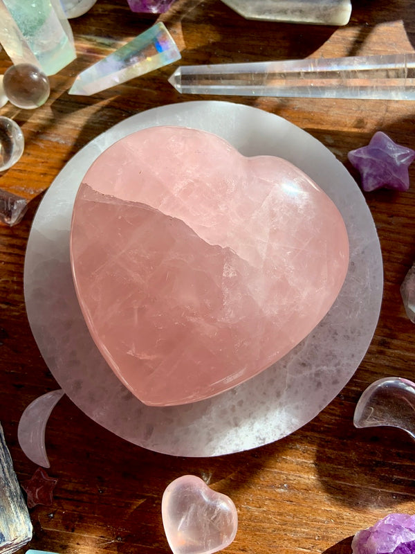 Big ROSE QUARTZ Heart with Rainbows