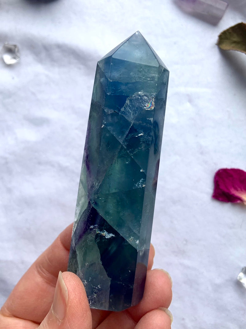 Atlantean Blue FLUORITE TOWER filled with Rainbows