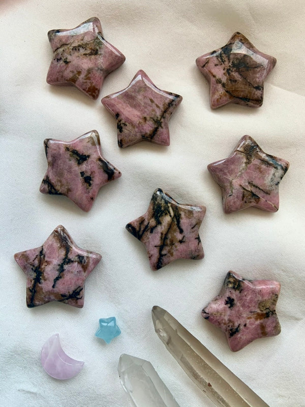 Rhodonite Star Carvings