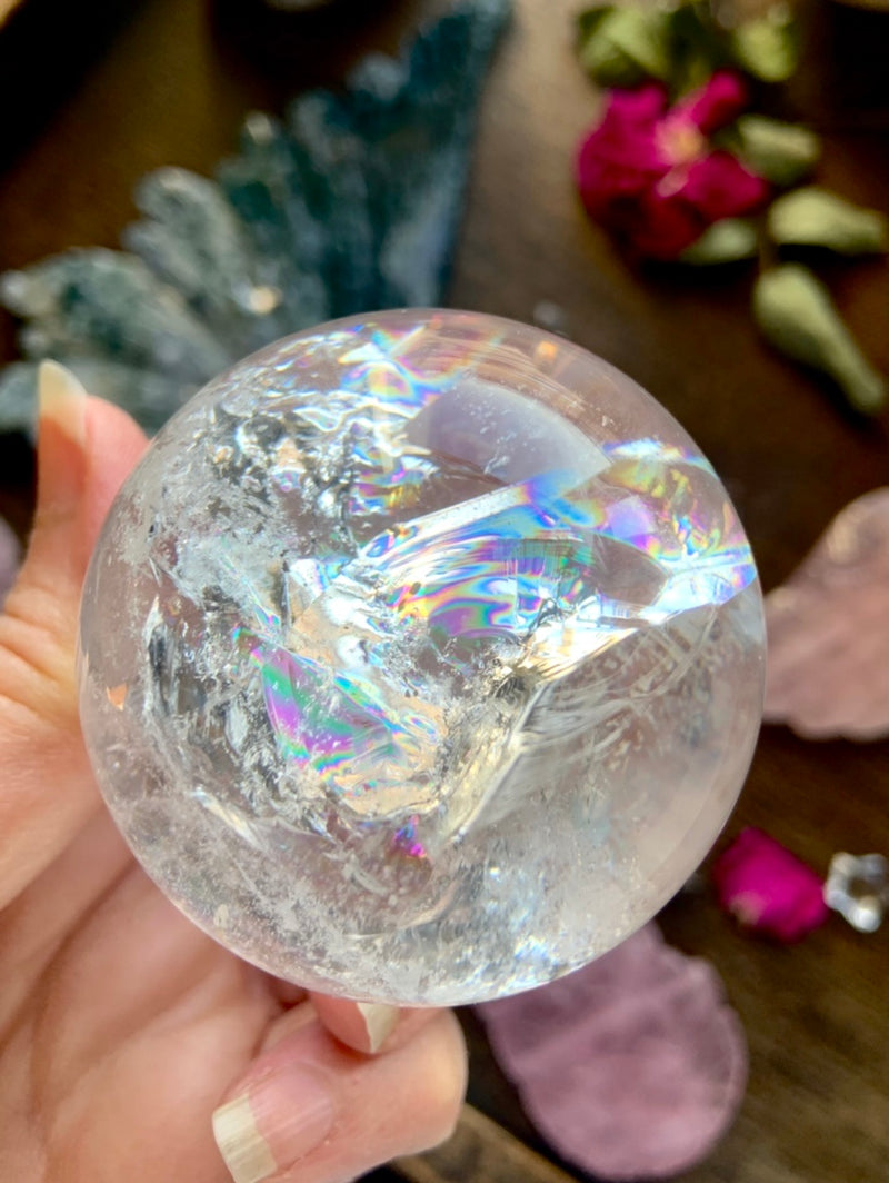 Clear Quartz Sphere Filled with Rainbows