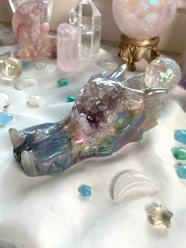 Large Aura Agate Geode Crystal Dragon