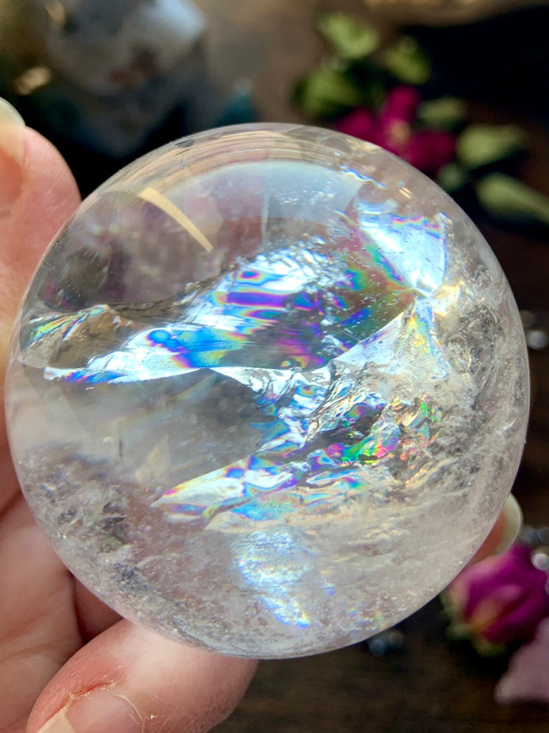 Clear Quartz Sphere Filled with Rainbows