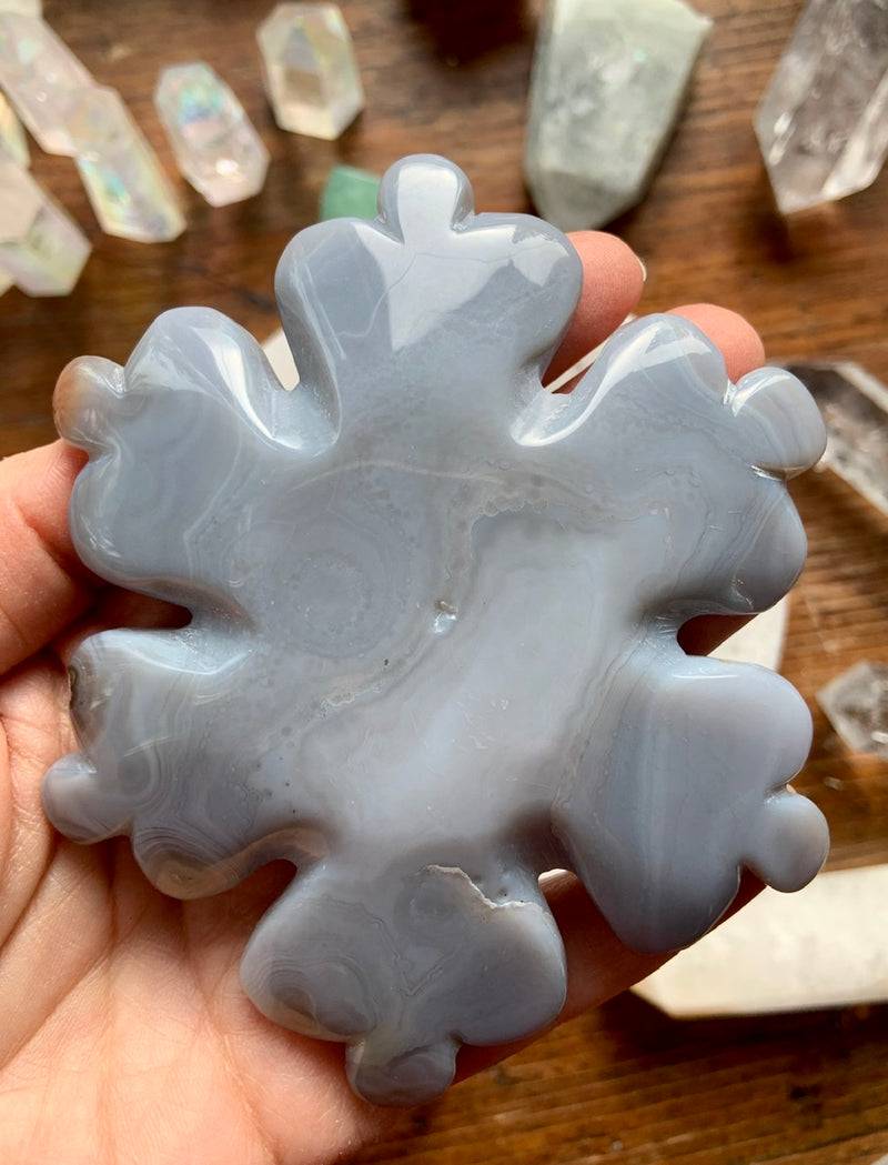 Blue Druzy Agate Snowflake Carving