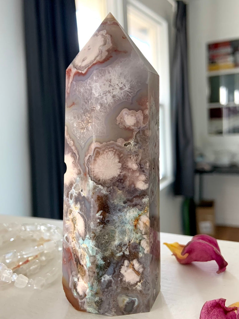 Pink Amethyst x Flower Agate Tower